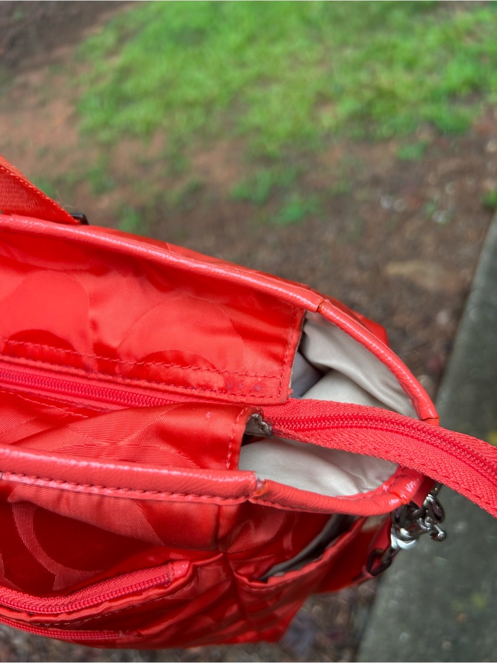 Coach F77577 Signature Nylon Diaper Bag Travel Tote Coral Red Crossbody - Picture 4 of 16